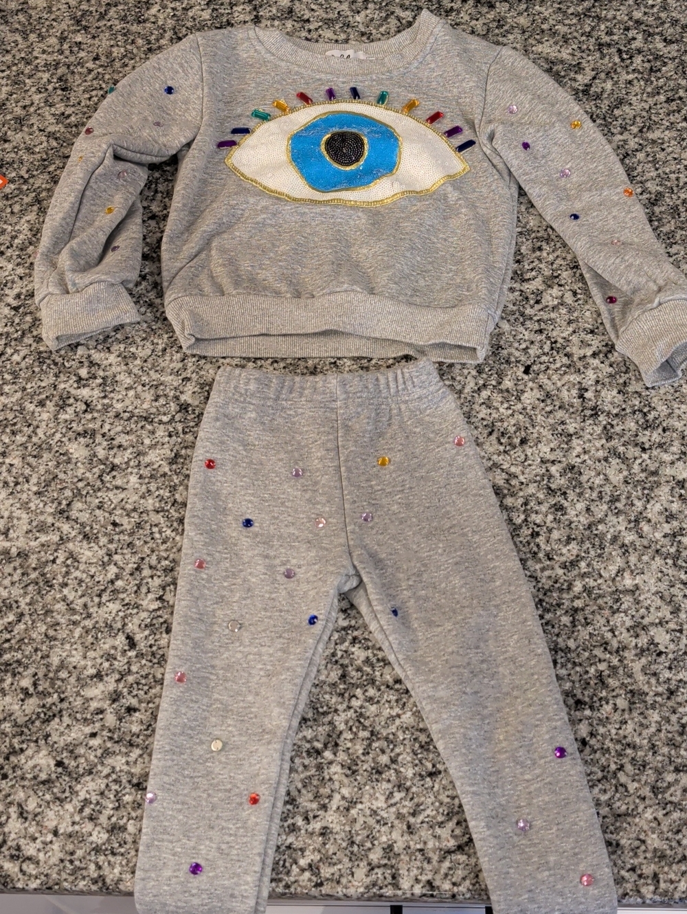 Lola + The Boys Grey Embellished Eye Sweatshirt & Leggings Set